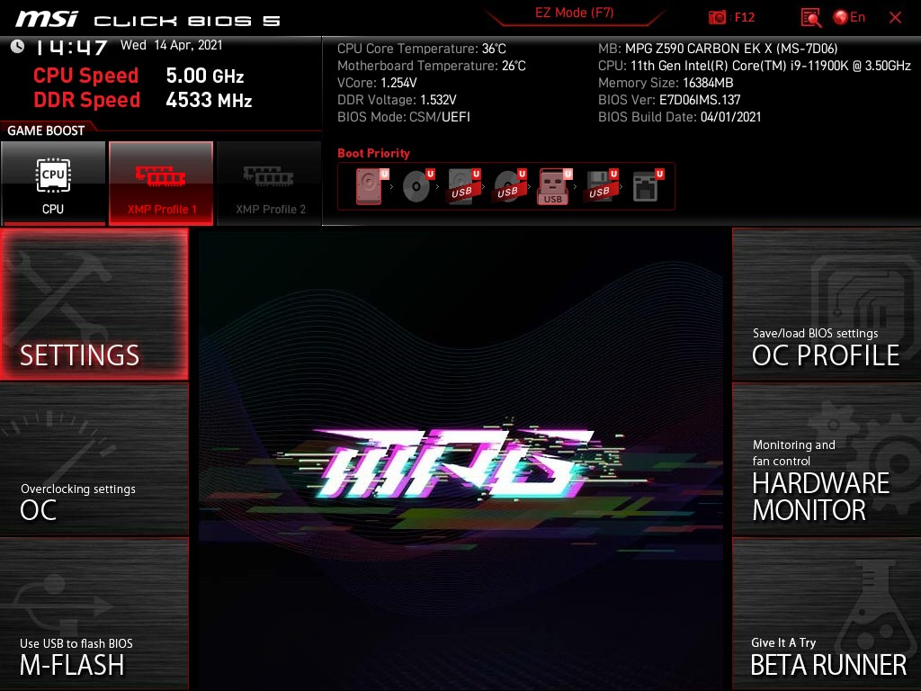 BIOS MSI MEG Z590 Carbon EK X