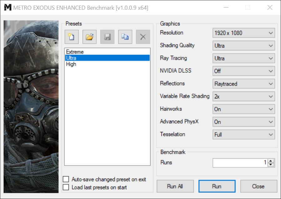 Paramètres benchmark Metro Exodus