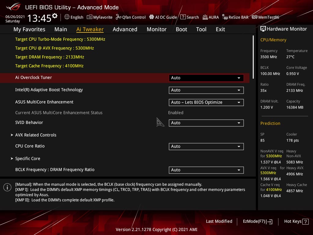 BIOS de la carte mère ROG Strix Z590-E Gaming Wifi d'Asus