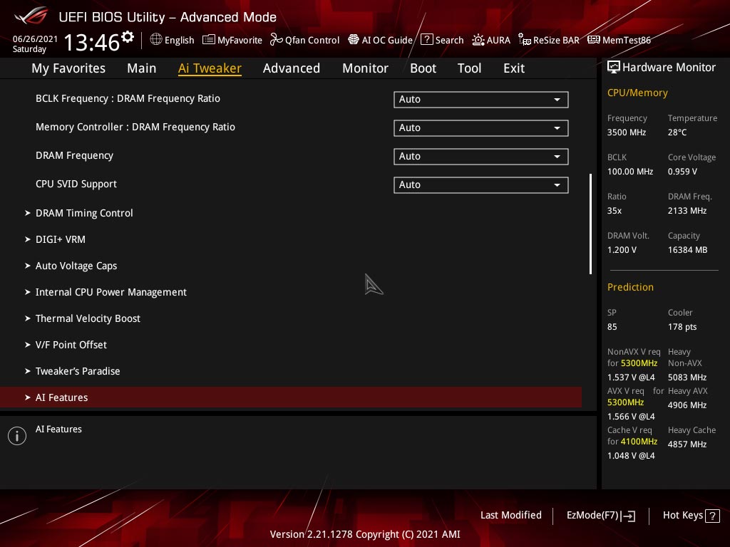 BIOS de la carte mère ROG Strix Z590-E Gaming Wifi d'Asus