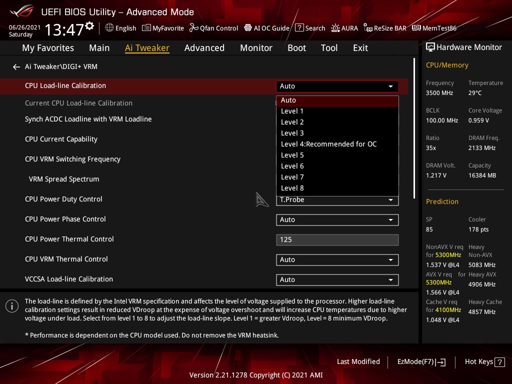 BIOS de la carte mère ROG Strix Z590-E Gaming Wifi d'Asus
