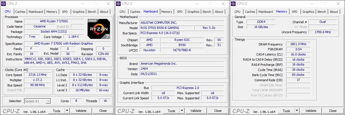 CPUZ AMD Ryzen 5700G