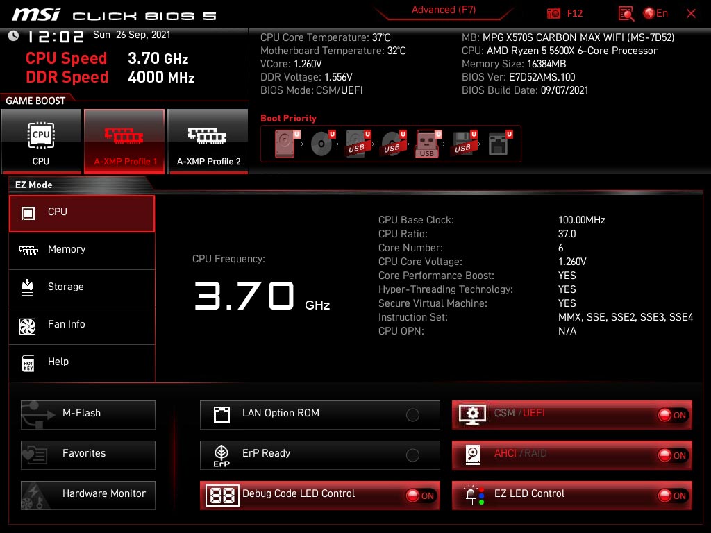 BIOS 5600X MSI MPG X570S Carbon EK X