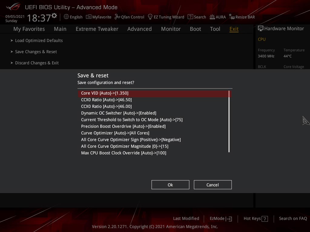 Profil BIOS carte mère Asus ROG Crosshair VIII Extreme