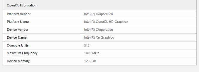 Intel alchemist 32 Xe core geekbench