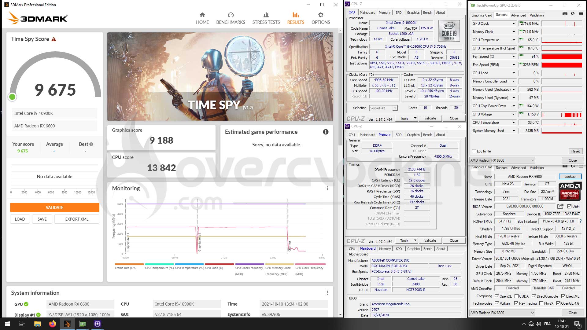 Time Spy overclocking Sapphire RX 6600 Pulse