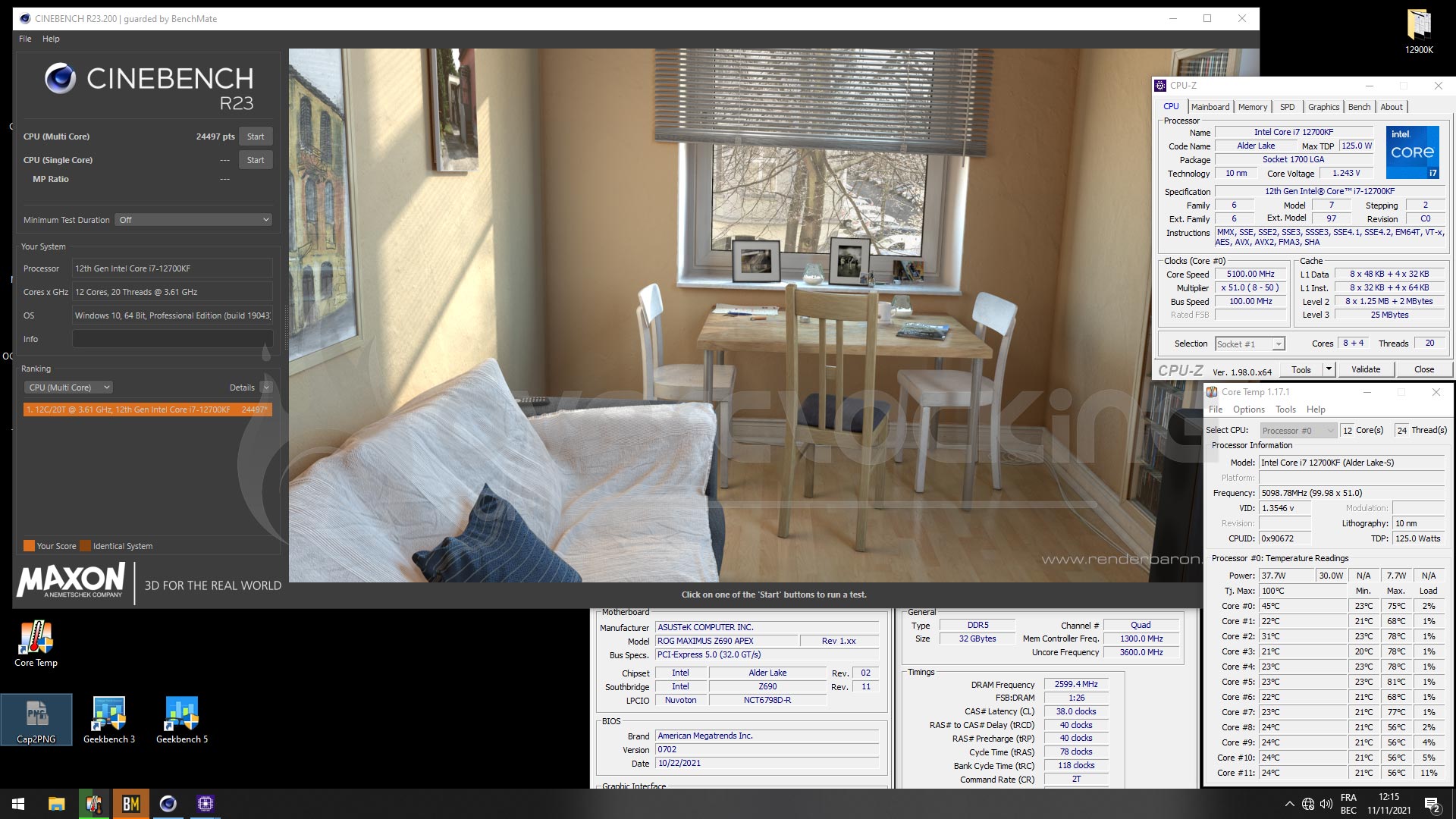 Cinebench R23 overclocking 12700KF Rog Extreme
