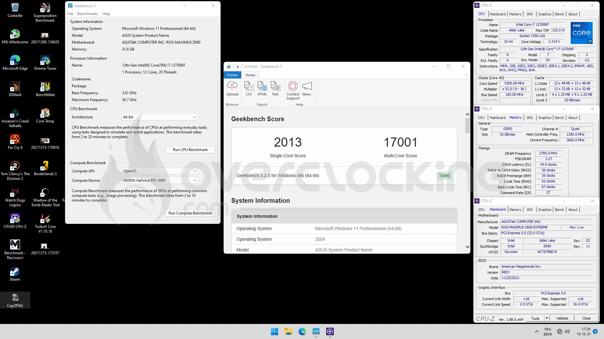 Geekbench5 overclocking 12700KF Rog Extreme