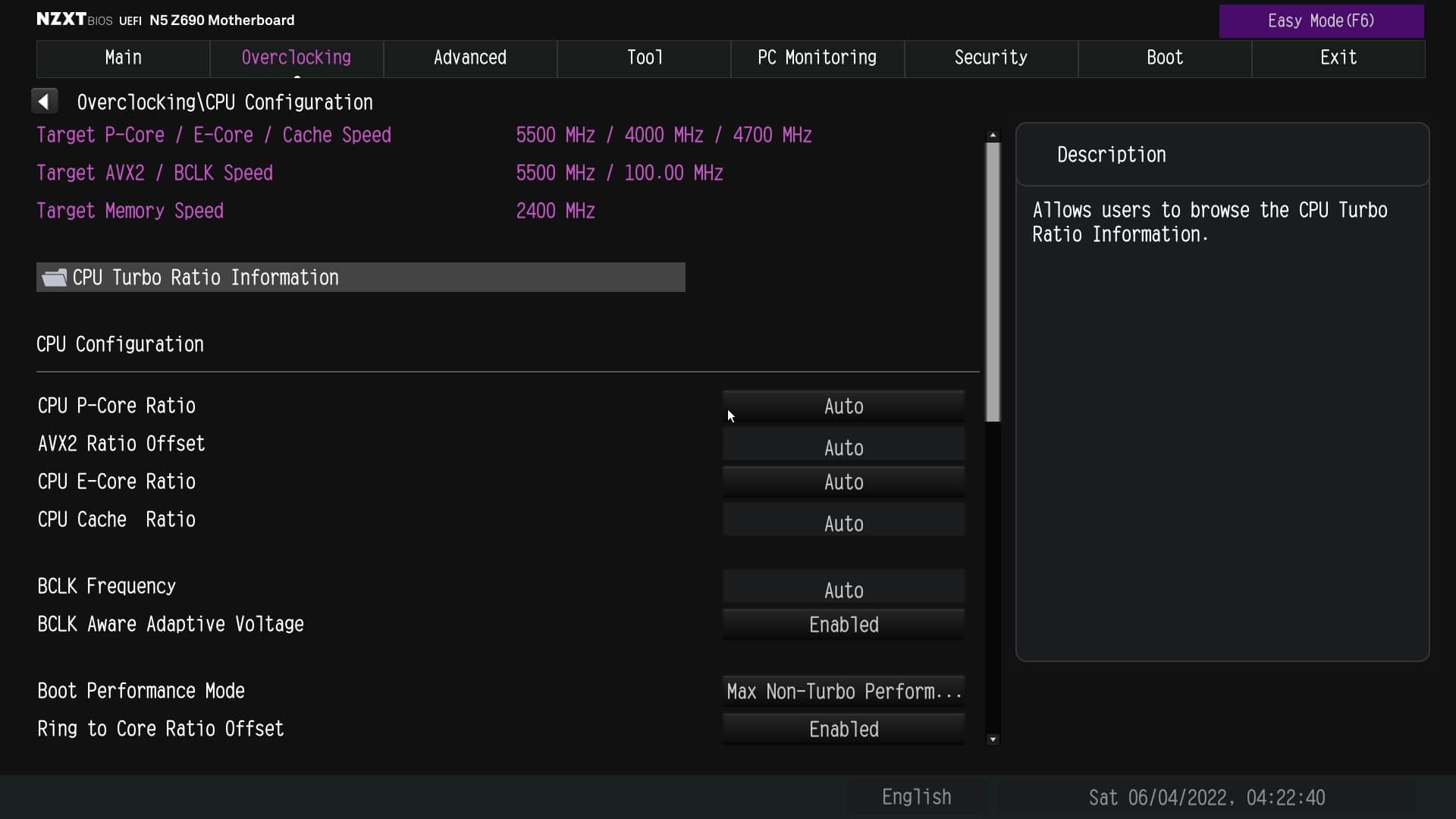 nzxt n5 z690 bios cpu oc
