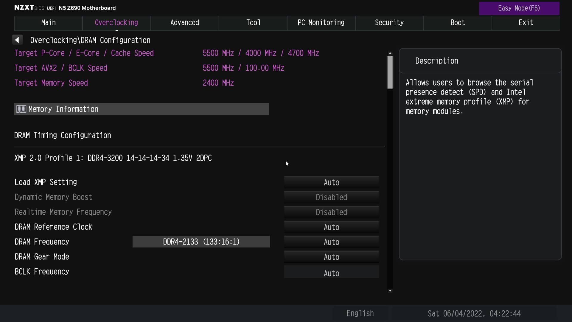 nzxt n5 z690 bios memory oc