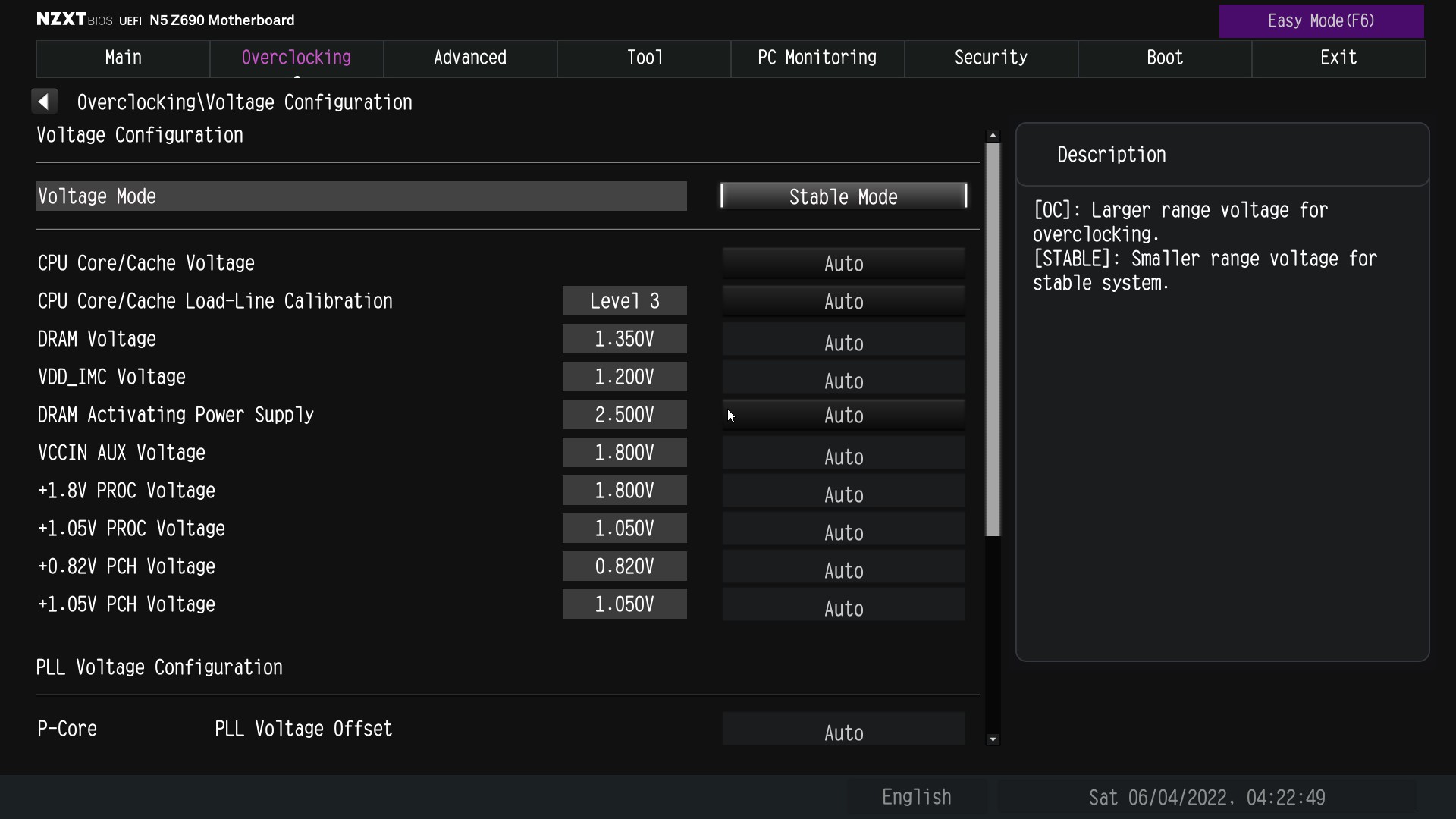 nzxt n5 z690 bios voltage oc