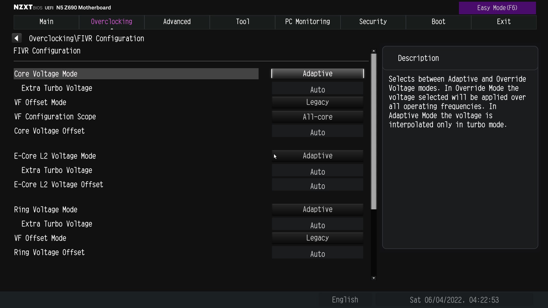 nzxt n5 z690 bios fivr oc