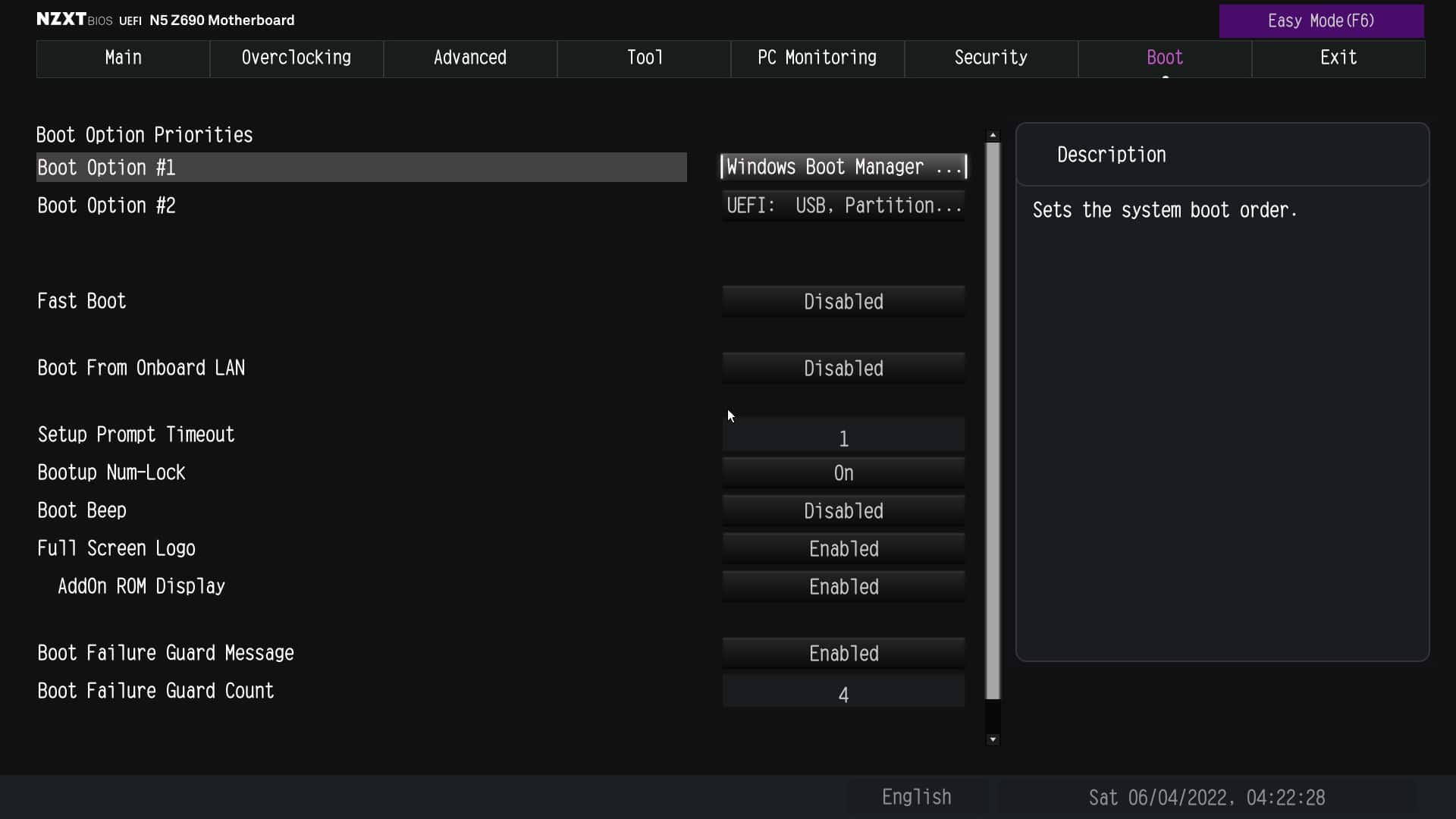 nzxt n5 z690 bios boot