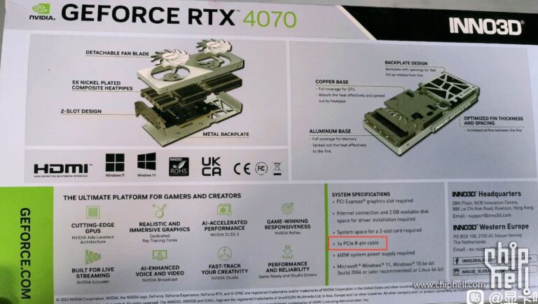 De la RTX 4070 avec alimentation PCIe 8 pins chez Inno3D