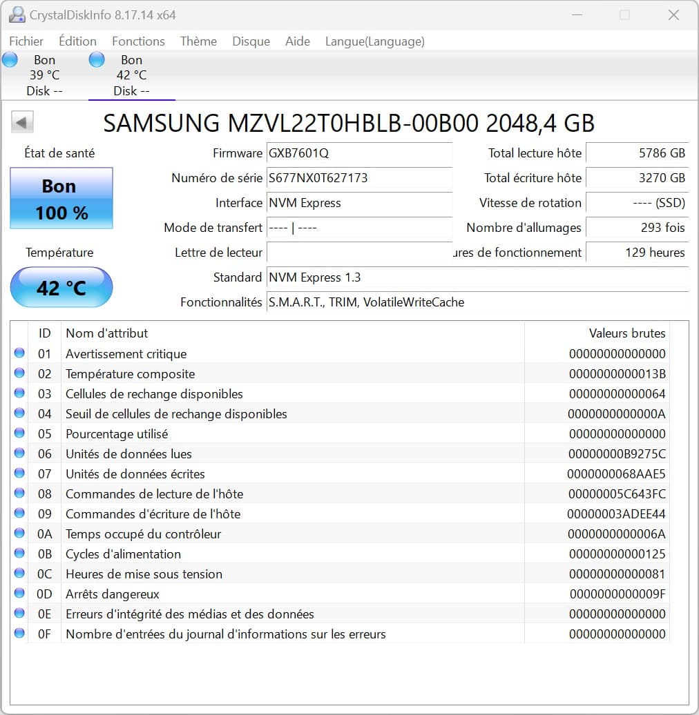 MSI Titan GT77 HX 13VI Cristal disk info