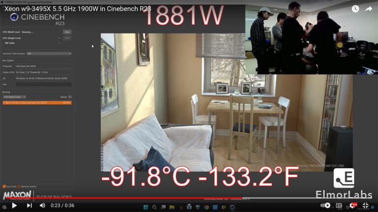 Le Xeon w9-3495X à 5.5 GHz et 1900W sous Cinebench R23