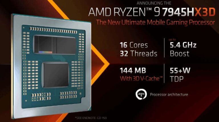 Ryzen 9 7945HX3D : la 3D V-Cache arrive sur laptop !