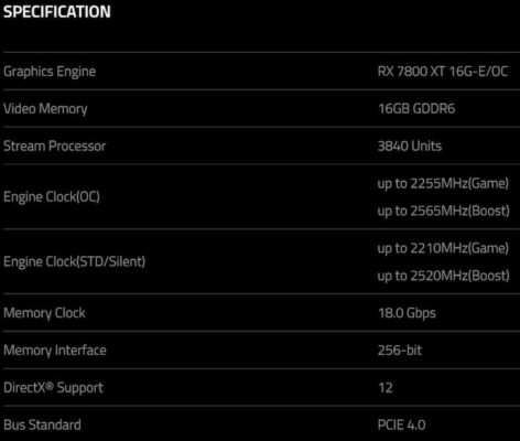 RX 7800 XT Red Devil specs