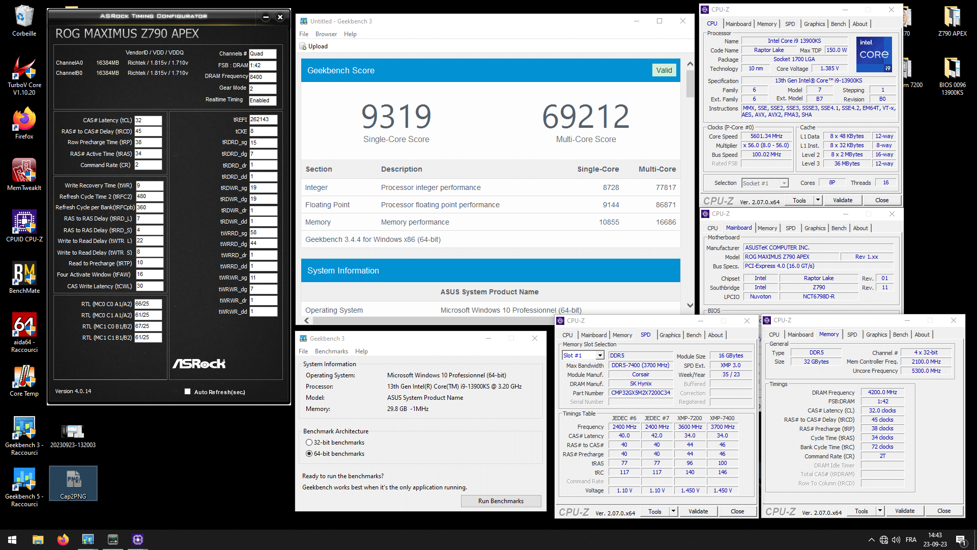 Geekbench3 - profil 8400 MT/s CL32 - uncore 53x