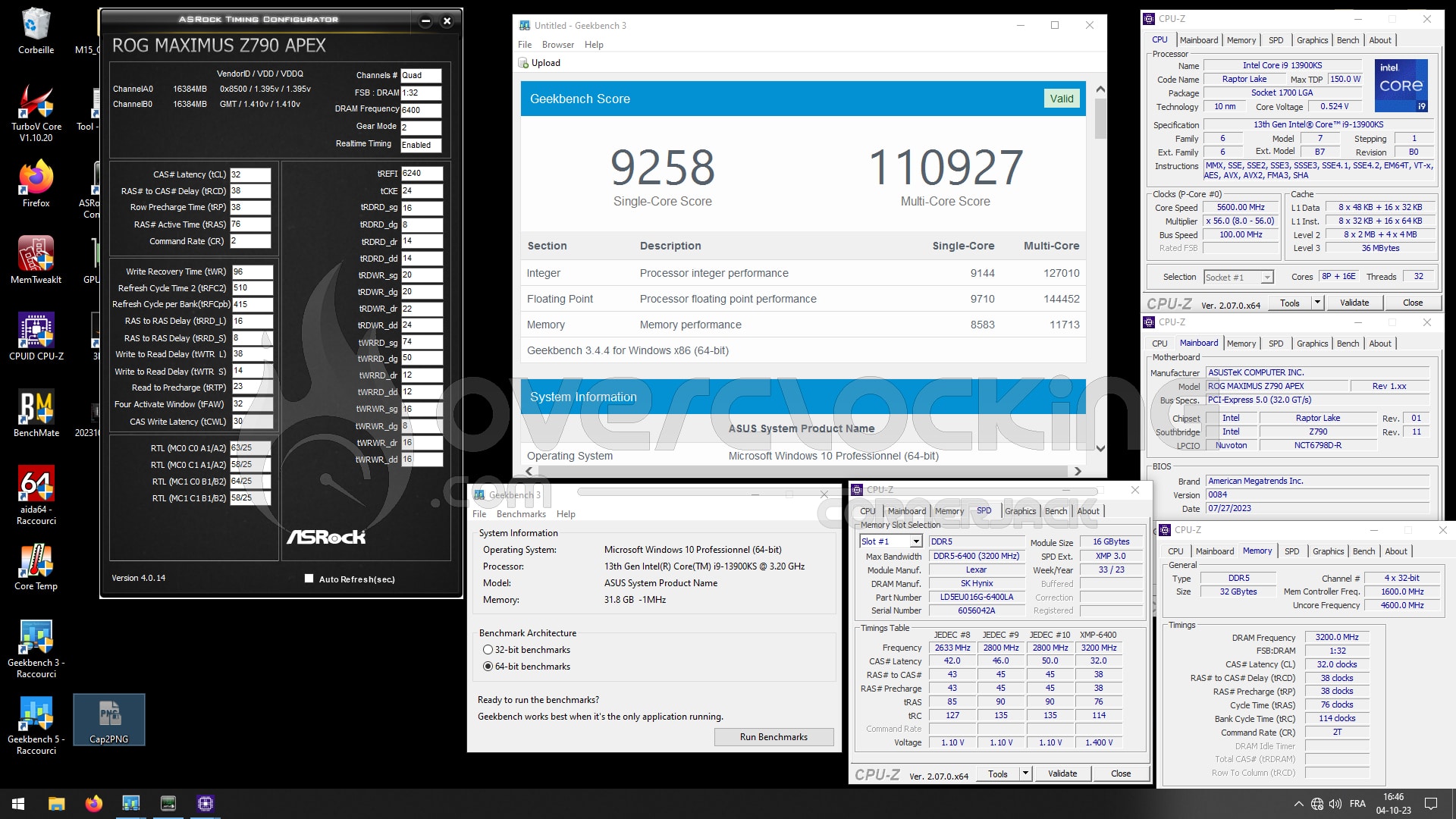 Test kit mémoire DDR5 Lexar ARES 6400 MT/s CL32