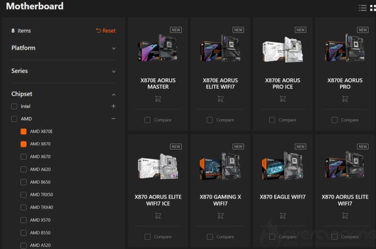 Les cartes mères X870E visibles sur le site de Gigabyte !