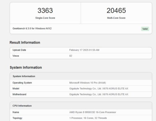Ryzen 9 9950X3D Geekbench