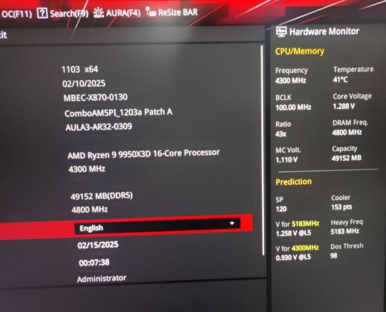 Un Ryzen 9 9950X3D aperçu avec un score SP de 120 !