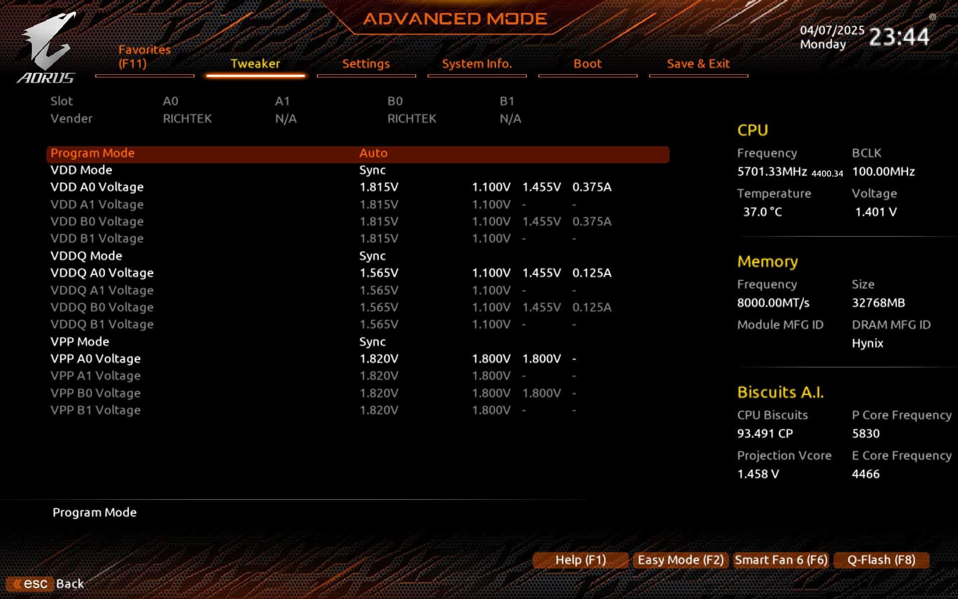 Lexar Ares II 2x16 Go 8000Mt/s CL38 - BIOS