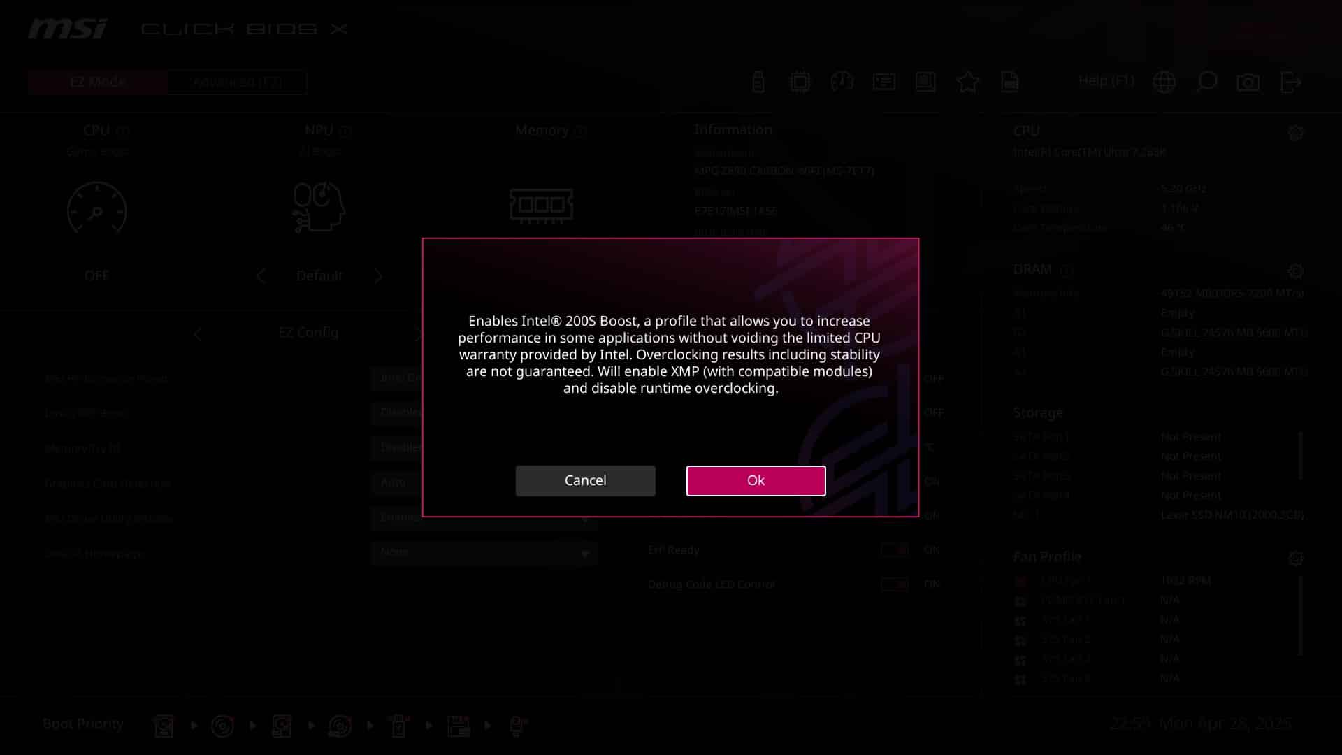 MSI MPG Z890 Carbon - bios