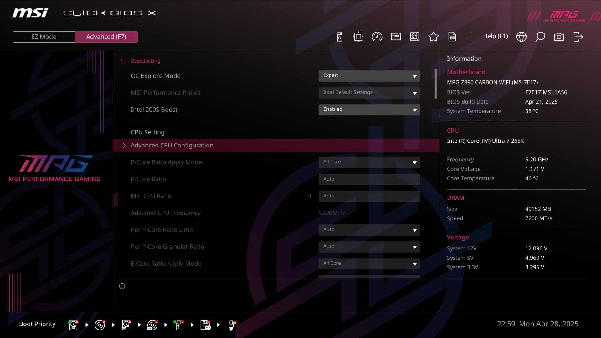 MSI MPG Z890 Carbon - bios