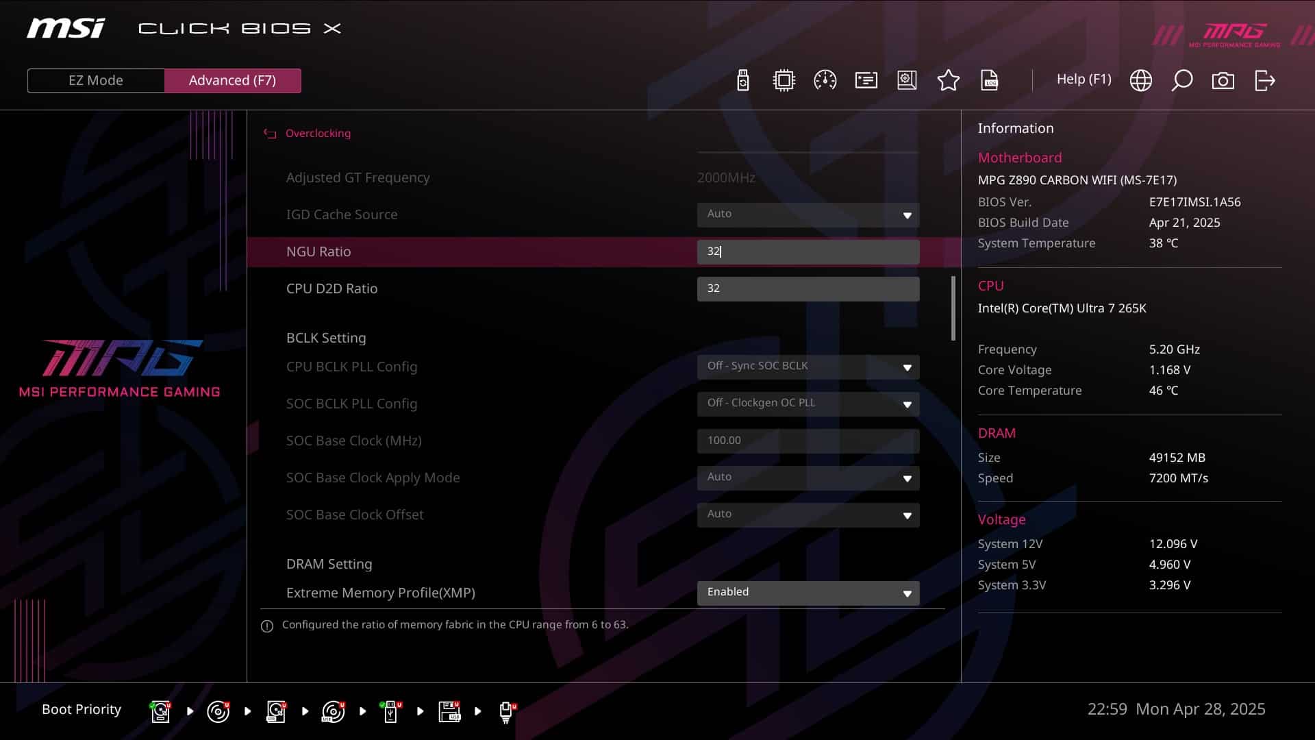 MSI MPG Z890 Carbon - bios