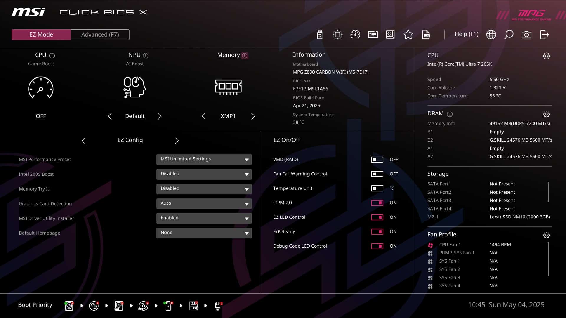 MSI MPG Z890 Carbon - bios