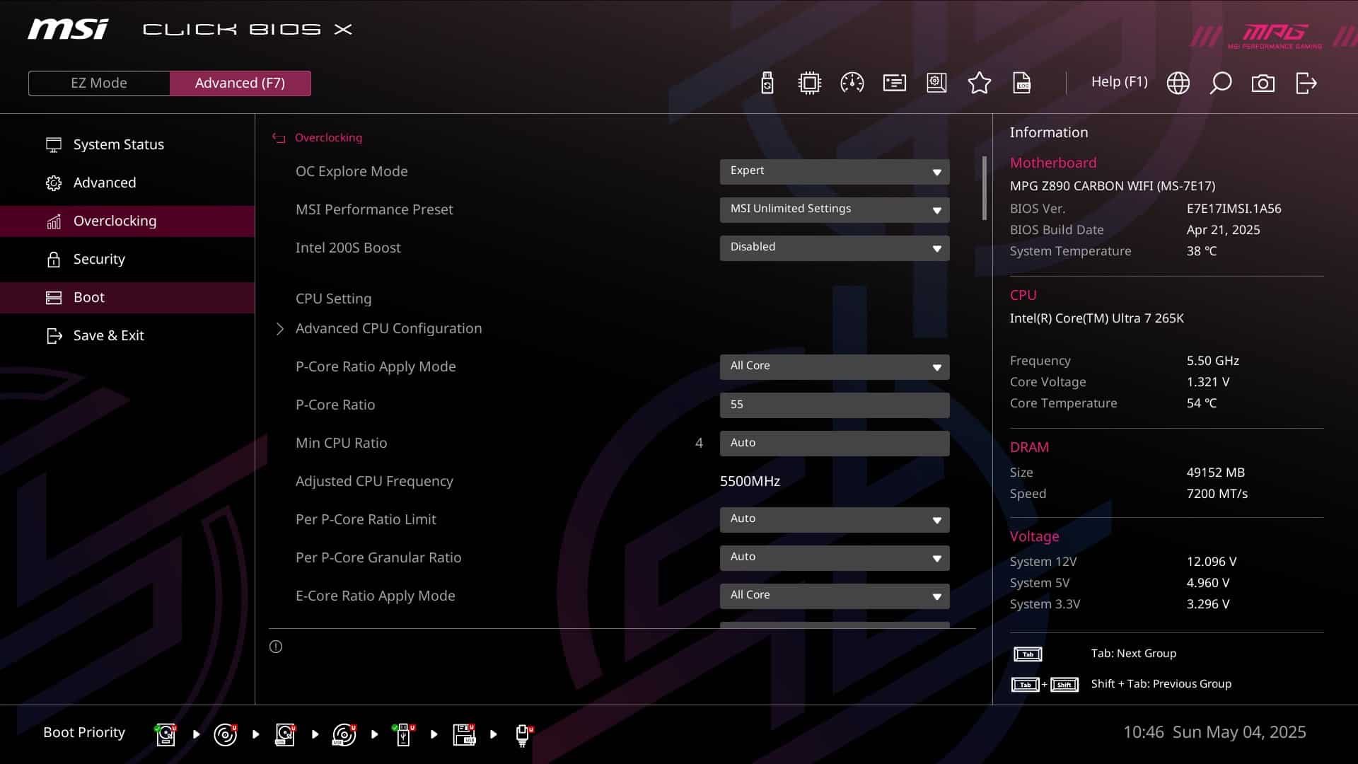 MSI MPG Z890 Carbon - bios