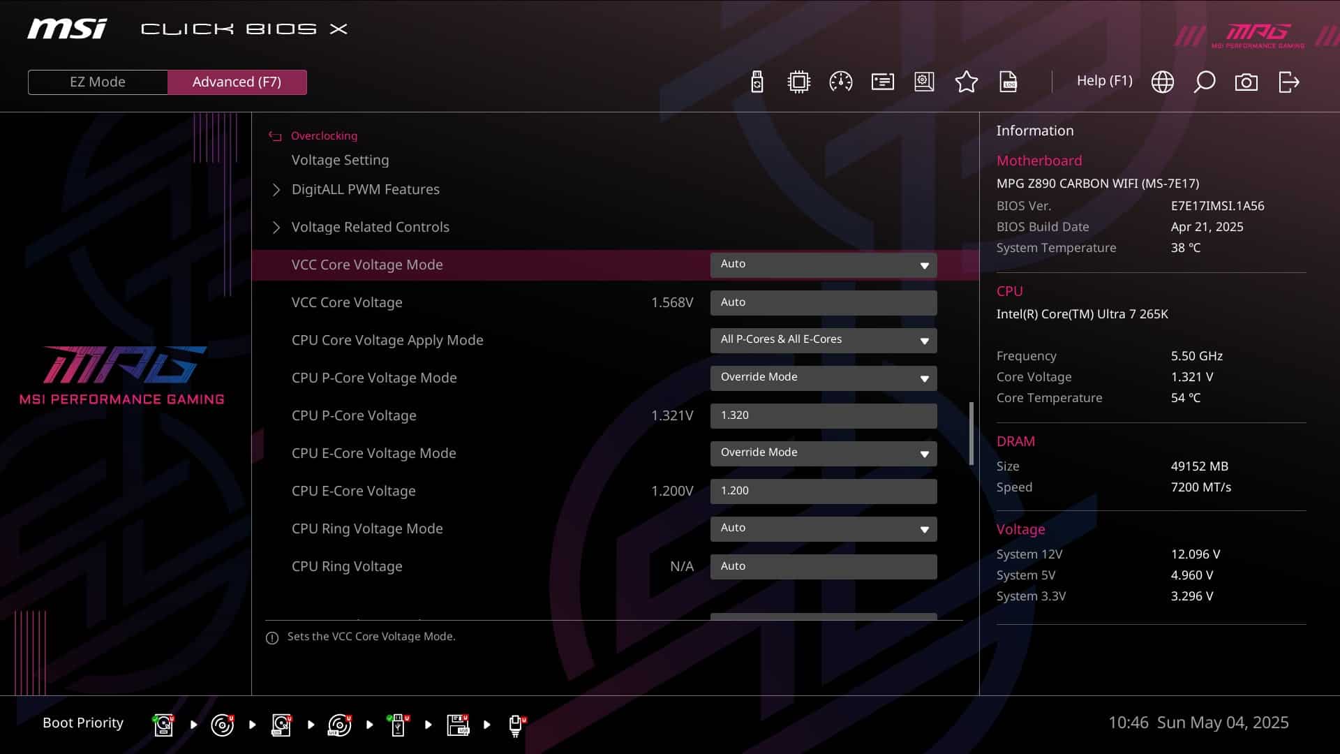 MSI MPG Z890 Carbon - bios