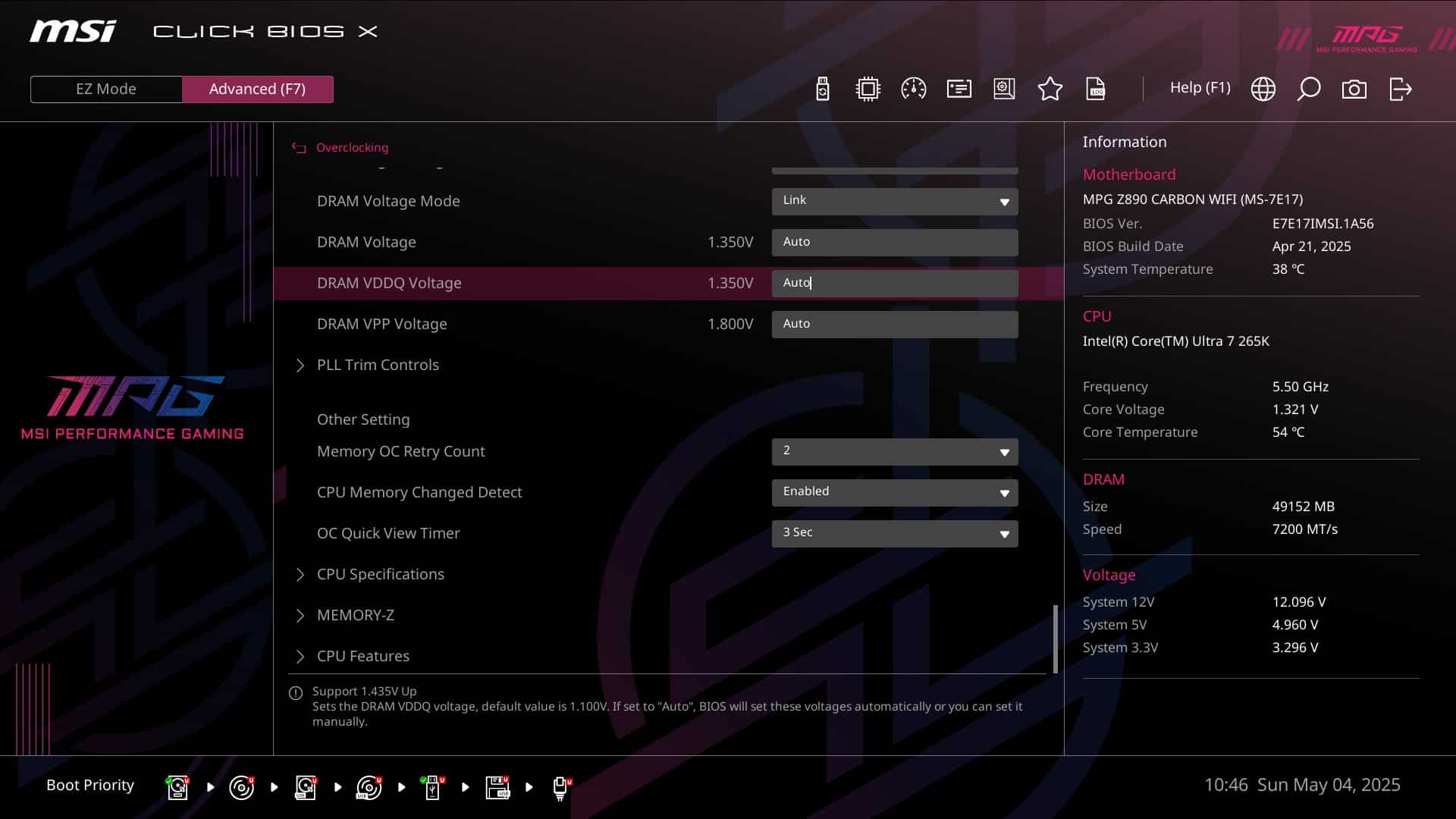 MSI MPG Z890 Carbon - bios