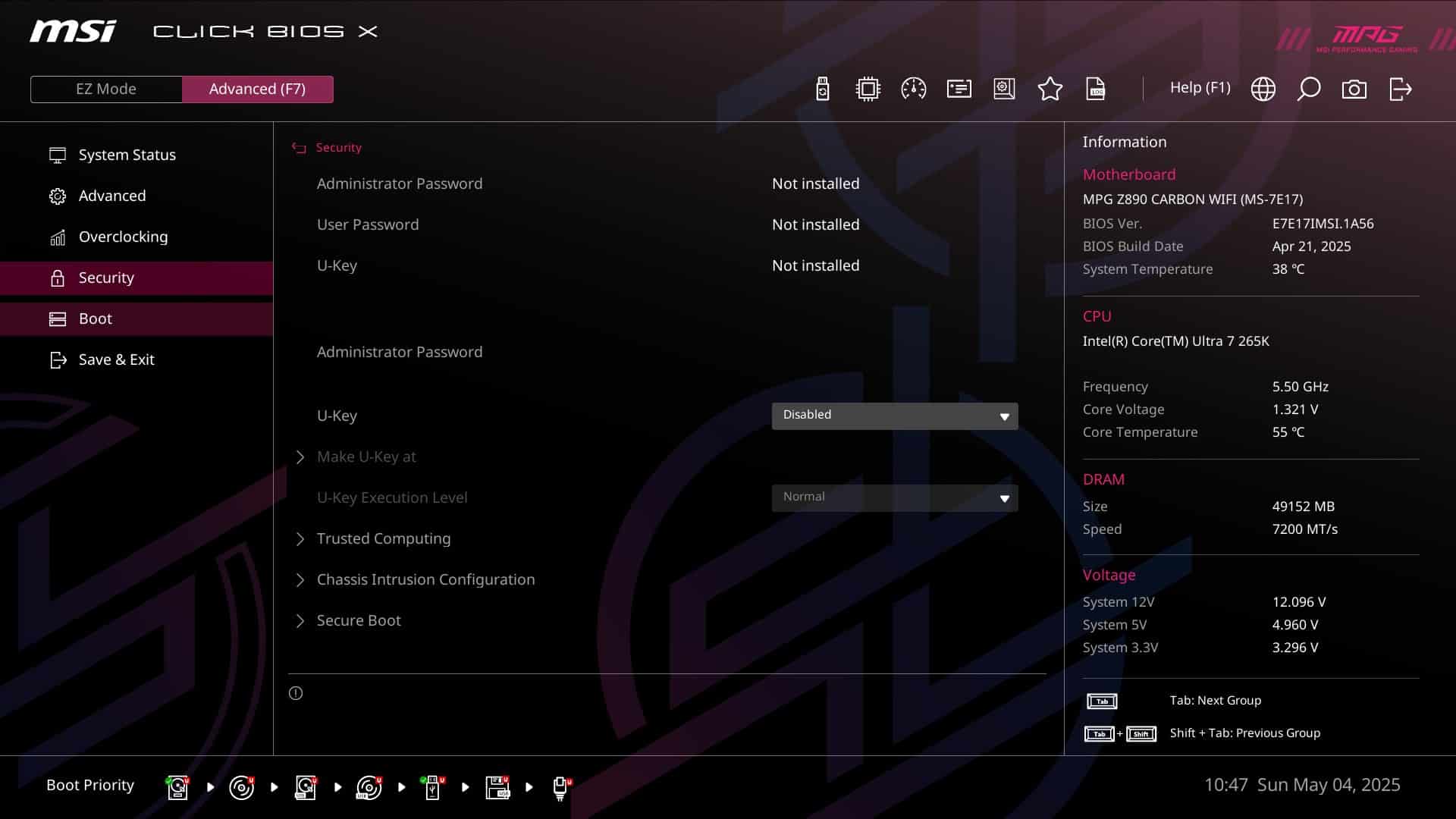 MSI MPG Z890 Carbon - bios