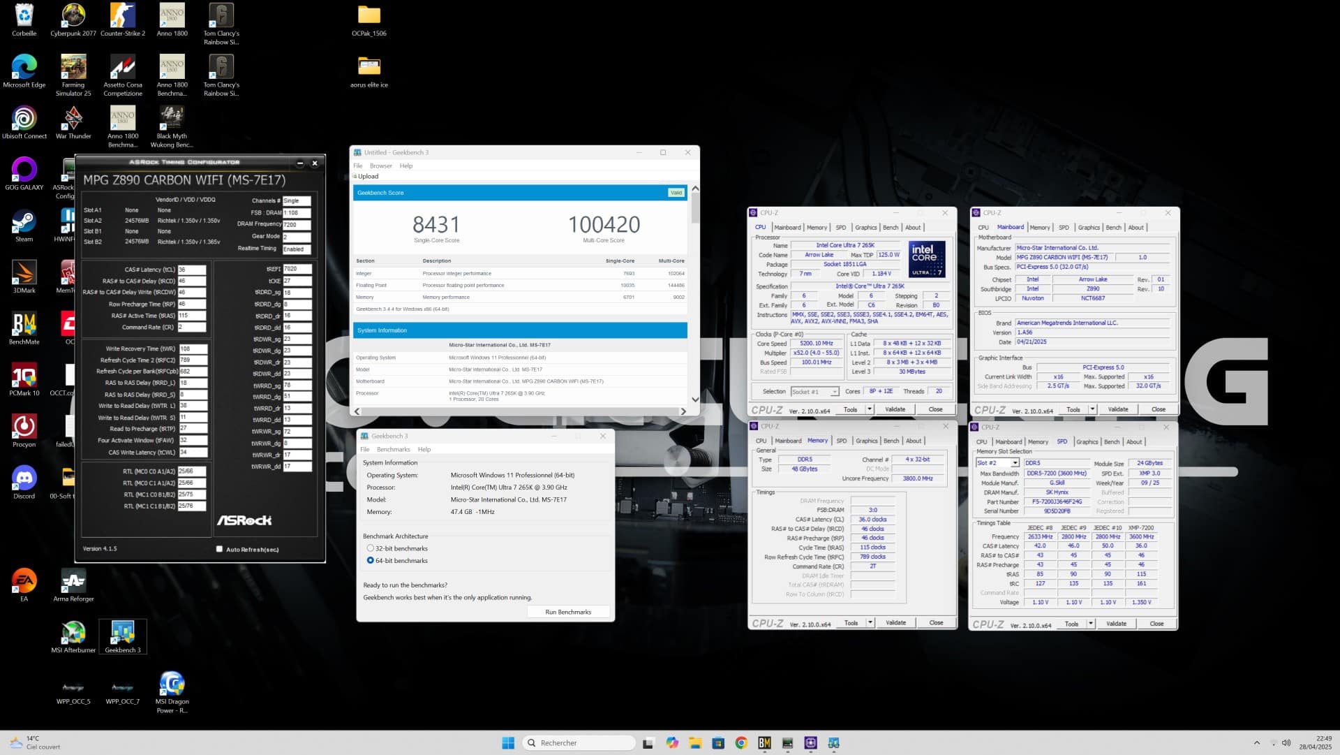 MSI MPG Z890 Carbon - bench