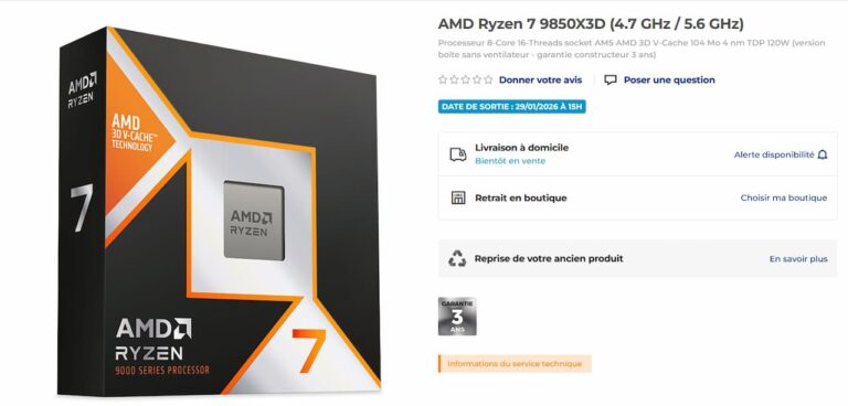 Le Ryzen 7 9850X3D listé chez LDLC, lancement le 29 janvier ?