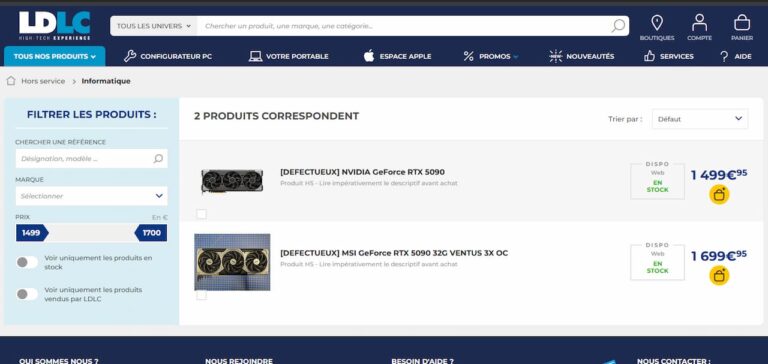 LDLC revend des RTX 5090 HS pour plus de 1500 € !