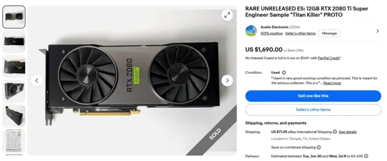 Un prototype de RTX 2080 Ti Super retrouvé sur eBay
