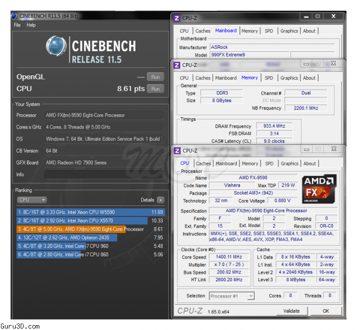 Derbevilletest afdrijven Prik Benchmarks en image du CPU AMD FX-9590 à 5GHZ ! - Overclocking.com