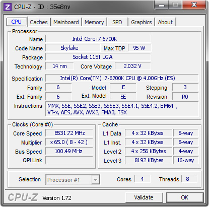 intel corei7 6700k overclocké 6500mhz