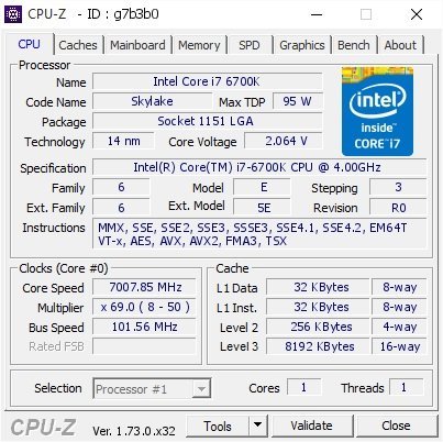 Der8auer Intel Core i7 6700K 7007.85 MHz